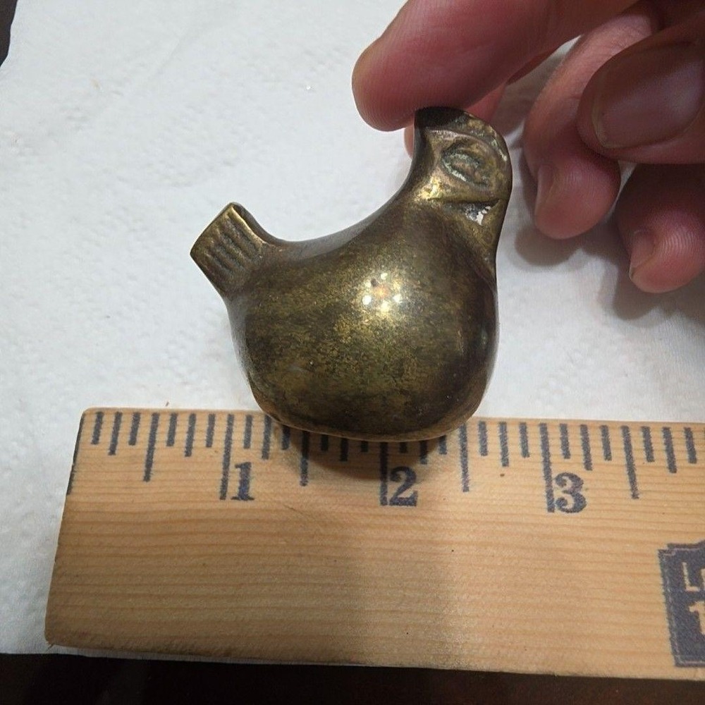 Small Brass Bird Figurine Round Minimalist Gold Tone Cast Metal Art Decor